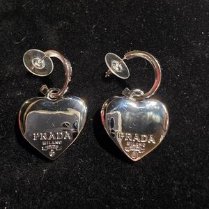 USED...Prada Shiny Silver Heart Dangle Stud Earring